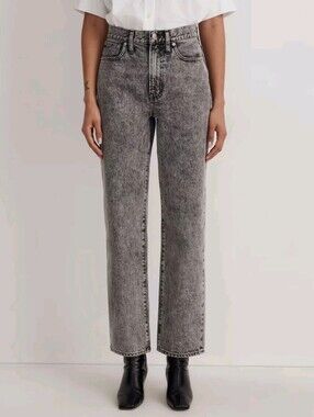 Madewell The Perfect Vintage Straight Jean in Acid Wash Sz 23 High Rise Black